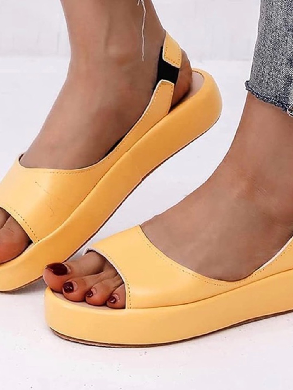 Women’s Yellow Slingback Platform Sandals with Cushioned Sole